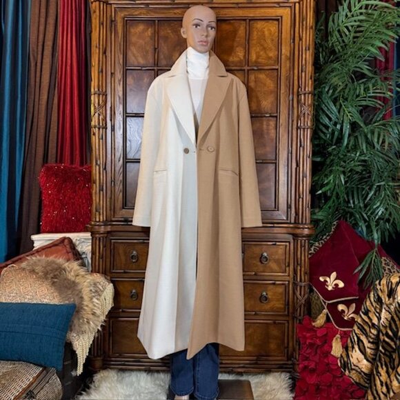 Steve Madden Camel Ivory Colorblock Two Button Maxi Coat - Picture 5 of 13